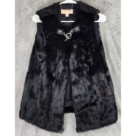 Michael Kors Jackets & Blazers - Michael Michael Kors Vest Womens Small Black Faux Fur Open Silver Toggle Chain